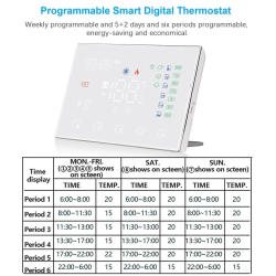 Termostat centrala Q8000L, Termostat Smart, Termostat Wireless, Wifi, 6 programe, Ecran LCD, Comenzi tactile, Alb