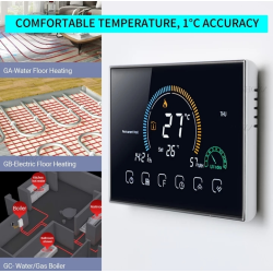 Termostat centrala Q8000WM cu fir, Termostat Smart, Spate plat, Wifi, 6 programe, Comenzi tactile, Negru