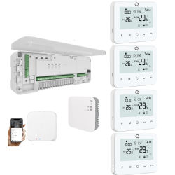 Automatizare Incalzire Pardoseala Wireless Q20, Kit Incalzire Pardoseala, Controller 8 zone, 4 Termostate Wireless, e-Hub, Smart