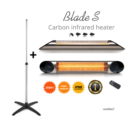 Stand cu Veito Blade S 2,5kW, Incalzitor terasa, Convector, Radiator electric, Infrarosu, Interior-Exterior, fibra Carbon