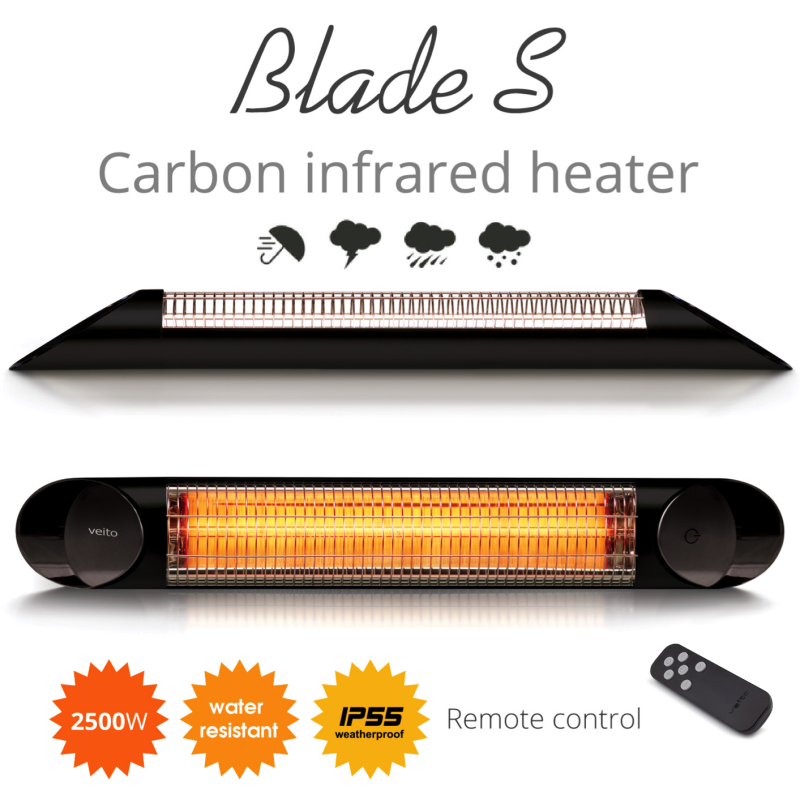 Incalzitor Veito Blade S 2,5kW, Infrarosu, Interior-Exterior, fibra Carbon, Aluminiu, Telecomanda, Timer, Termostat, IP55