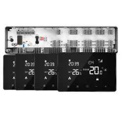 Q10 Underfloor Heating Automation Kit, Smart Management and Monitoring for 8 Zones, 4 Wired Q10 Thermostats, Flat back