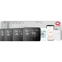 Q20 smart automation kit, Controller for underfloor heating, 8 zones, Full wireless, 4 Smart Wireless Thermostats, e-Hub