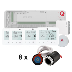 Q20 Underfloor Heating Automation Kit, Smart Management for 8 Zones, Fully Wireless, 4 Wifi Thermostats, 8 NC, e-Hub Included