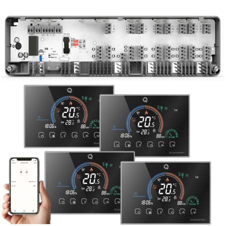 Smart automation kit Q10, Floor heating controller, 4 zones, Wired thermostats Q8000WM, Control by phone