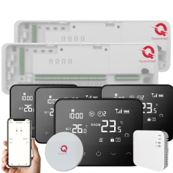 Automatizare Incalzire Pardoseala Q20, Kit Incalzire Pardoseala Wireless, 2x Controller 8 zone, 4 Termostate, e-Hub, Smart