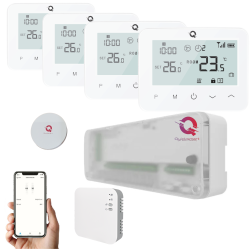 Q20 smart automation kit, Controller for underfloor heating, 8 zones, Full wireless, 4 Smart Wireless Thermostats, e-Hub