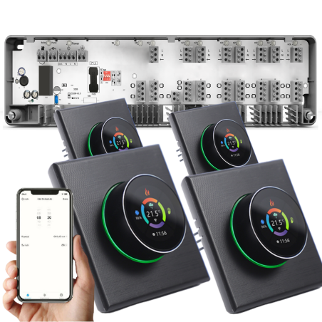 Kit Automatizare Incalzire Pardoseala Smart Q10, Controller pardoseala 4 zone, Termostate Q7000, Control prin telefon