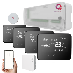 Q20 smart automation kit, Controller for underfloor heating, 8 zones, Full wireless, 4 Smart Wireless Thermostats, e-Hub