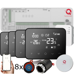 Kit automatizare incalzire pardoseala wireless Q20, controller 8 zone, 4 termostate wireless, 8 actuatoare NC, e-Hub, Smart