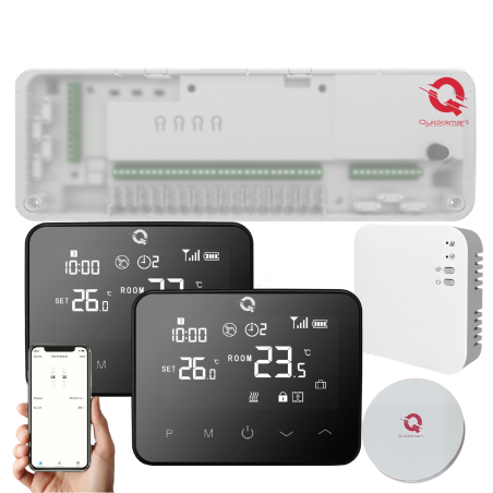 Q20 smart automation kit, Controller for underfloor heating, 8 zones, Full wireless, 4 Smart Wireless Thermostats, e-Hub