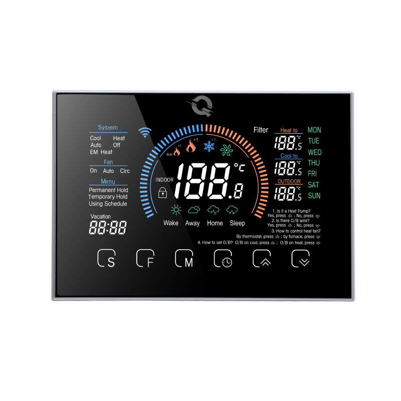 Smart thermostat Q8000HP, Heat pumps or AC, 24V, Smart temperature monitoring, iOS/ Android application, LCD screen