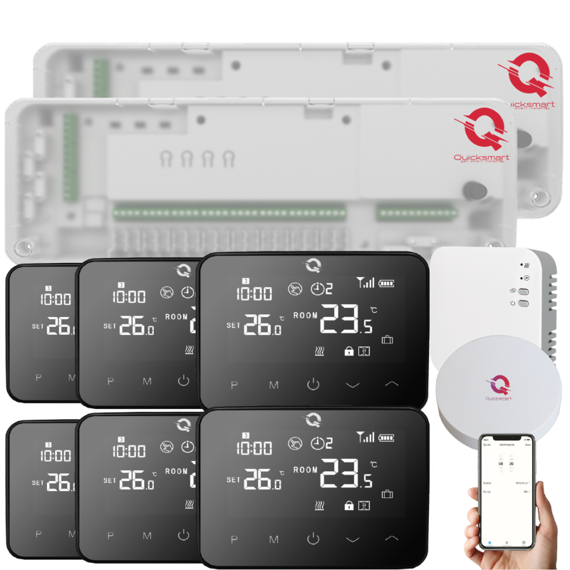 Q20 smart automation kit, Controller for underfloor heating, 2 distributors, 16 zones, 6 Wireless and Wifi Thermostats