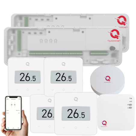 Automatizare Incalzire Pardoseala Q20, Kit Incalzire Pardoseala, Controller 8 zone, 4 Termostate Q30 Wireless, e-Hub, Smart