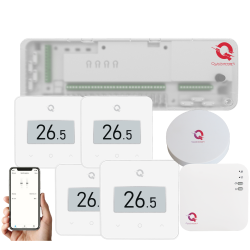 Automatizare Incalzire Pardoseala Q20, Controller 8 zone, 4 Termostate Q30 Wireless, Ecran e-Ink, Panou tactil sticla, Smart