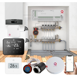 Automatizare Incalzire Pardoseala Q20, 2x Controller 8 zone, 6 Termostate Q30 Wireless, Ecran e-Ink, Panou tactil sticla, Smart