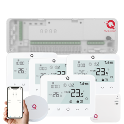 Q20 smart automation kit, Controller for underfloor heating, 8 zones, Full wireless, 4 Smart Wireless Thermostats, e-Hub