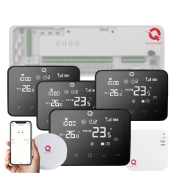 Q20 smart automation kit, Controller for underfloor heating, 8 zones, Full wireless, 4 Smart Wireless Thermostats, e-Hub