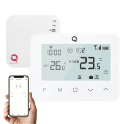 Kit automatizare incalzire pardoseala wireless Q20, Controller 8 zone, 4 termostate wireless, 8 actuatoare NC, e-Hub, Smart