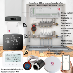 Automatizare Incalzire Pardoseala Wireless Q20, Kit Incalzire Pardoseala, Controller 8 zone, 4 Termostate Wireless, e-Hub, Smart