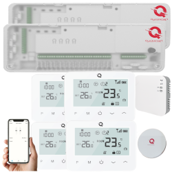 Q20 Underfloor Heating Automation Kit, Smart Management for 2x 8 Zones, Fully Wireless, 4 Wifi Thermostats, e-Hub Included, RF