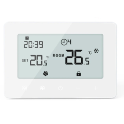 Termostat centrala Q10 cu fir, Smart, Panou sticla, Spate plat, Wifi, 6 programe, Comenzi tactile, Alb