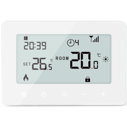 Termostat centrala Q10 cu fir, Smart, Panou sticla, Spate plat, Wifi, 6 programe, Comenzi tactile, Alb