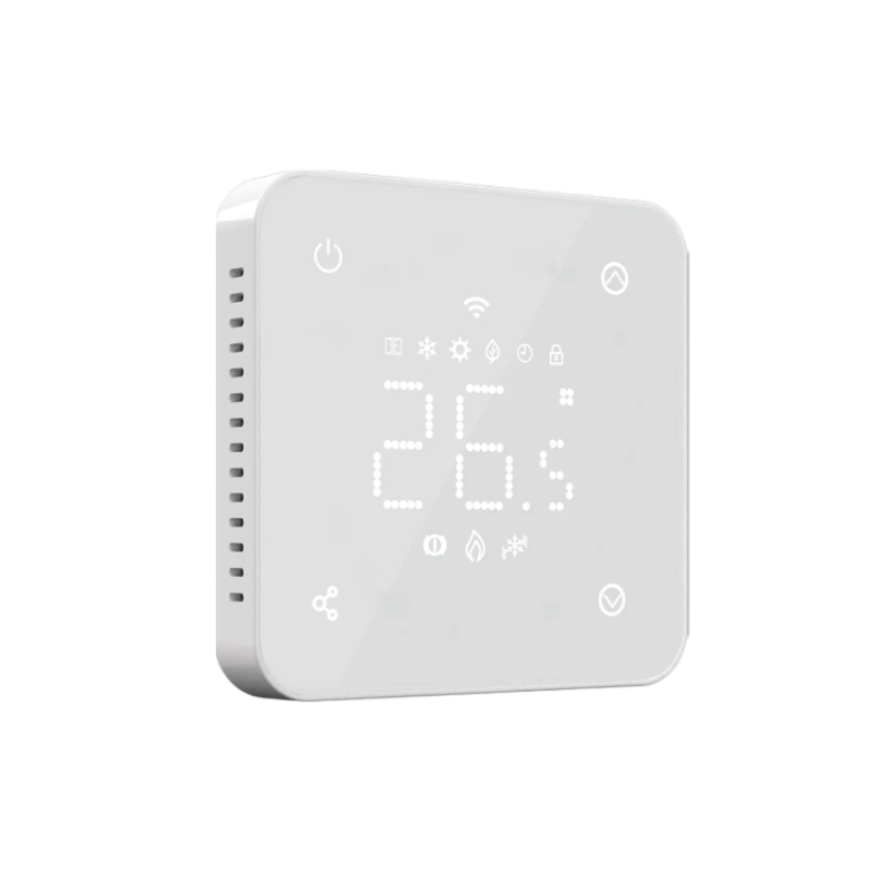 Termostat centrala Q11 cu fir, Smart, Incastrabil, Programabil, Ecran Ecran LED, Sticla, Comenzi tactile, Alb