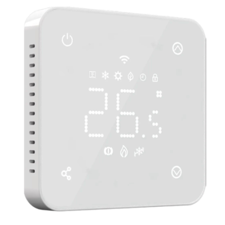 Termostat centrala Q11 cu fir, Smart, Incastrabil, Programabil, Ecran Ecran LED, Sticla, Comenzi tactile, Alb