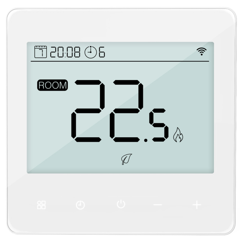 Termostat centrala Q40 cu fir, Smart, Incastrabil, Programabil, Ecran LCD negativ, Sticla, Comenzi tactile, Alb