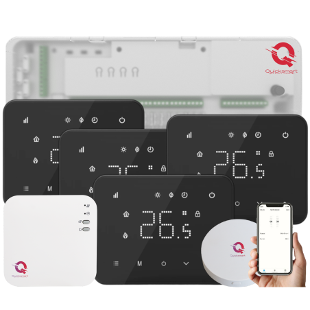 Automatizare Pardoseala Wireless Q20, Kit Incalzire Pardoseala, Controller 8 zone, 4 Termostate Wireless Q21, e-Hub, Smart