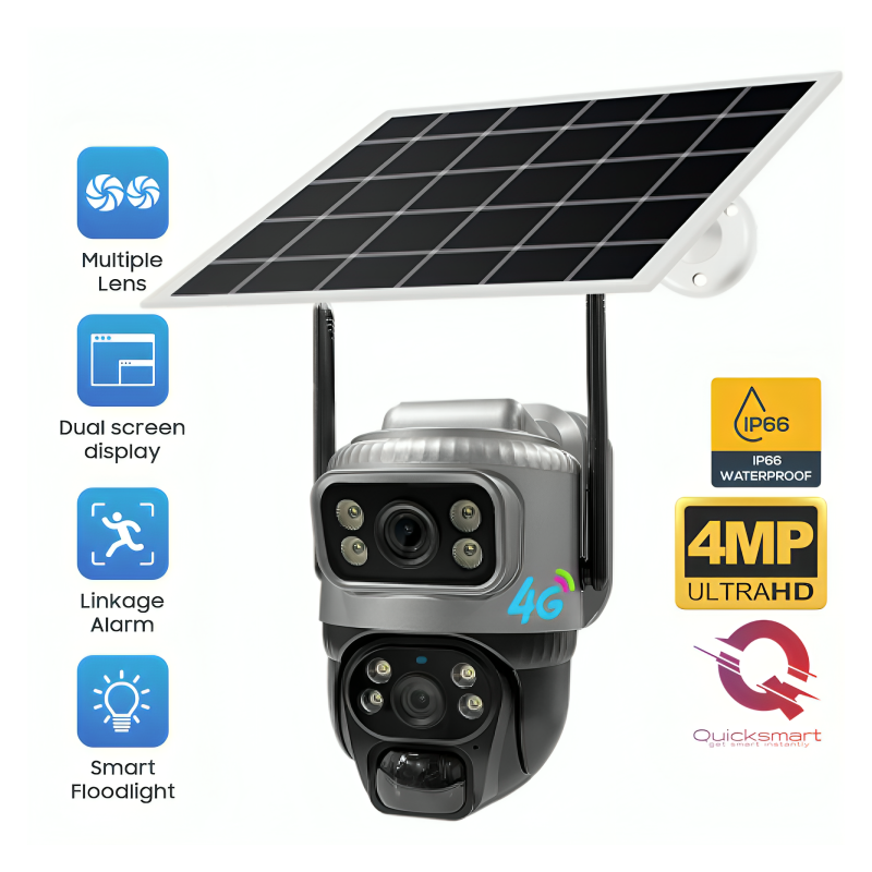 Camera supraveghere Smart QSQ3 4G Wireless, Panou solar, Rotativ PTZ, Dual Camera, UltraHD, IR Vision, Unghi larg, Audio, Sirenă