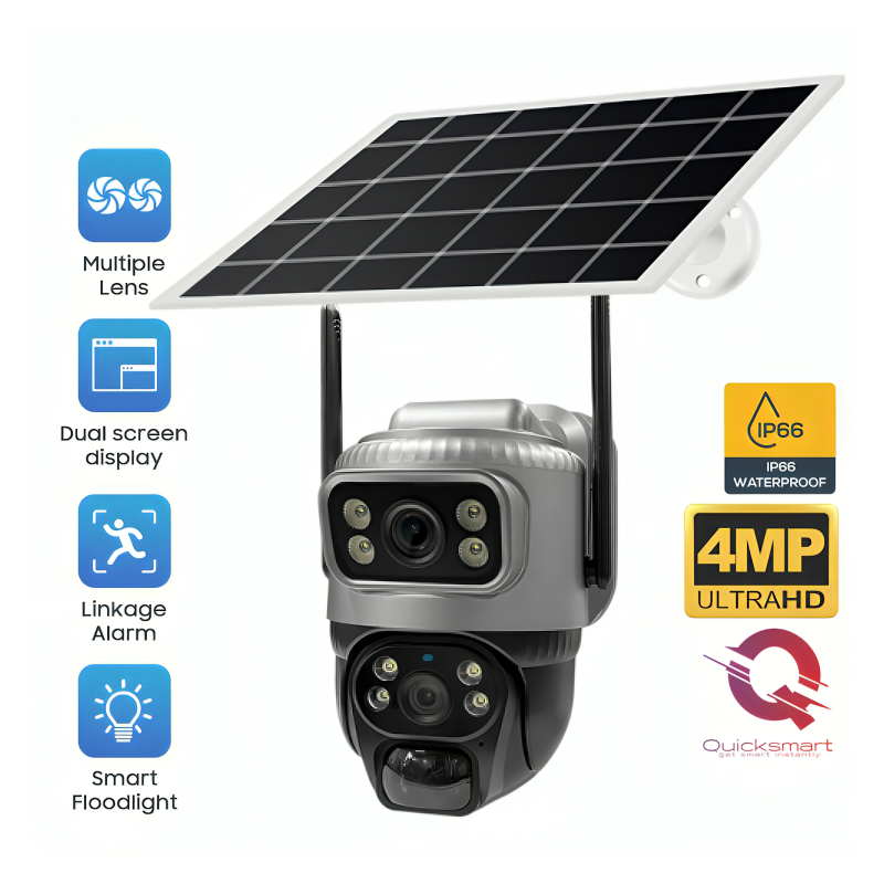 Camera supraveghere Smart QSQ3 Wifi, Wireless, Rotire/ Inclinare, Dual Camera, Panou solar, Viziune nocturnă, Audio, Sirenă