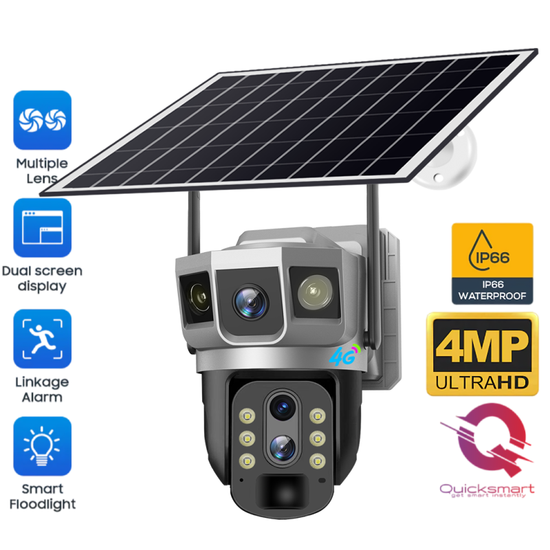 Camera supraveghere Smart QSQ4G Solar, Zoom Optic 10X, Pan/Tilt, Dual Camera, Urmărirea mișcării, IR, Unghi larg, Audio, Sirenă