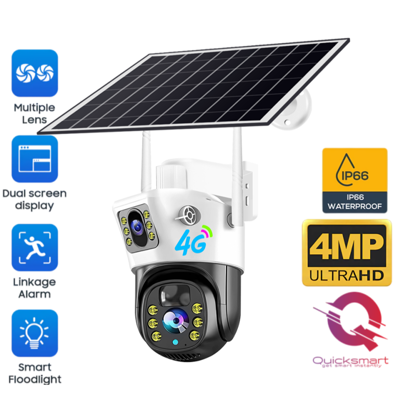 Camera supraveghere Smart QSQ5 4G, Rotire/ Inclinare, Dual Camera, Panou solar, Viziune nocturnă, Unghi larg, Audio, Sirenă