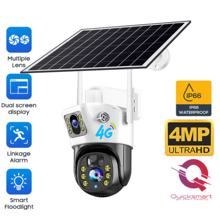 Camera supraveghere Smart QSQ5 4G, Rotire/ Inclinare, Dual Camera, Panou solar, Viziune nocturnă, Unghi larg, Audio, Sirenă