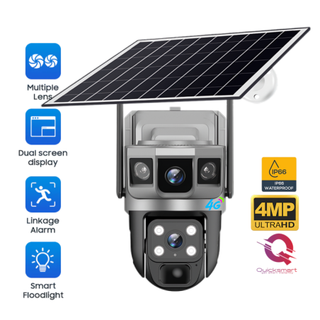 Camera supraveghere Smart QSQ AOV 4G, Rotativ PTZ, UltraHD, Dual Camera, Panou solar, IR Vision 15m, Unghi larg, Audio, Sirenă