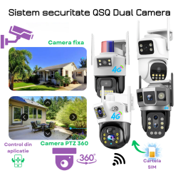 Camera supraveghere Smart QSQ3 Wifi, Wireless, Rotire/ Inclinare, Dual Camera, Panou solar, Viziune nocturnă, Audio, Sirenă