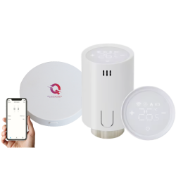 Kit automatizare smart radiatoare, 3 capuri Termostatate QTV20, Wireless, RF, E-Hub gateway, aplicatie iOS/ Android