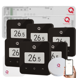 Q20 Underfloor Heating Automation, 2x 8-zone Controllers, 6 Q30 Wireless Thermostats, e-Ink Display, Glass Touch Panel, Smart