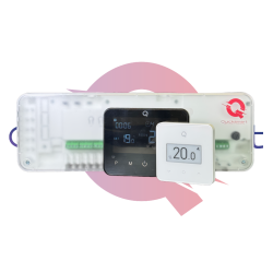 Q20 Underfloor Heating Automation, 8-zone Controllers, 4 Q30 Wireless Thermostats, 8 NC, e-Ink Display, Glass Touch Panel, Smart