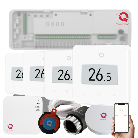 Automatizare Incalzire Pardoseala Q20, Controller 8 zone, 4 Termostate Q30 Wireless, 8 Actuatoare NC, Ecran e-Ink, Smart