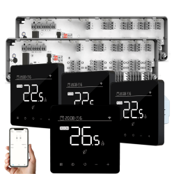 Automatizare Incalzire Pardoseala Q10, 2x Controller pardoseala 8 zone, 4 Termostate cu fir Q40, Incastrabil, Smart, negru