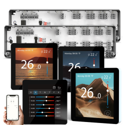 Automatizare Incalzire Pardoseala Q10, 2x Controller pardoseala 8 zone, 4 Termostate cu fir Q50, Incastrabil, Smart