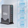 Statie incarcare 320W, High Power Fast Charging, 4x USB-C, 4x USB, laptop, tableta, telefon