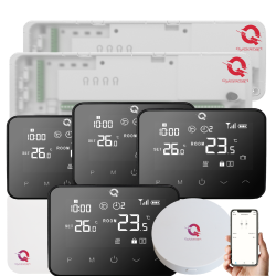 Automatizare Incalzire Pardoseala Q20, Kit Incalzire Pardoseala Wireless, 2x Controller 8 zone, 4 Termostate, e-Hub, Smart