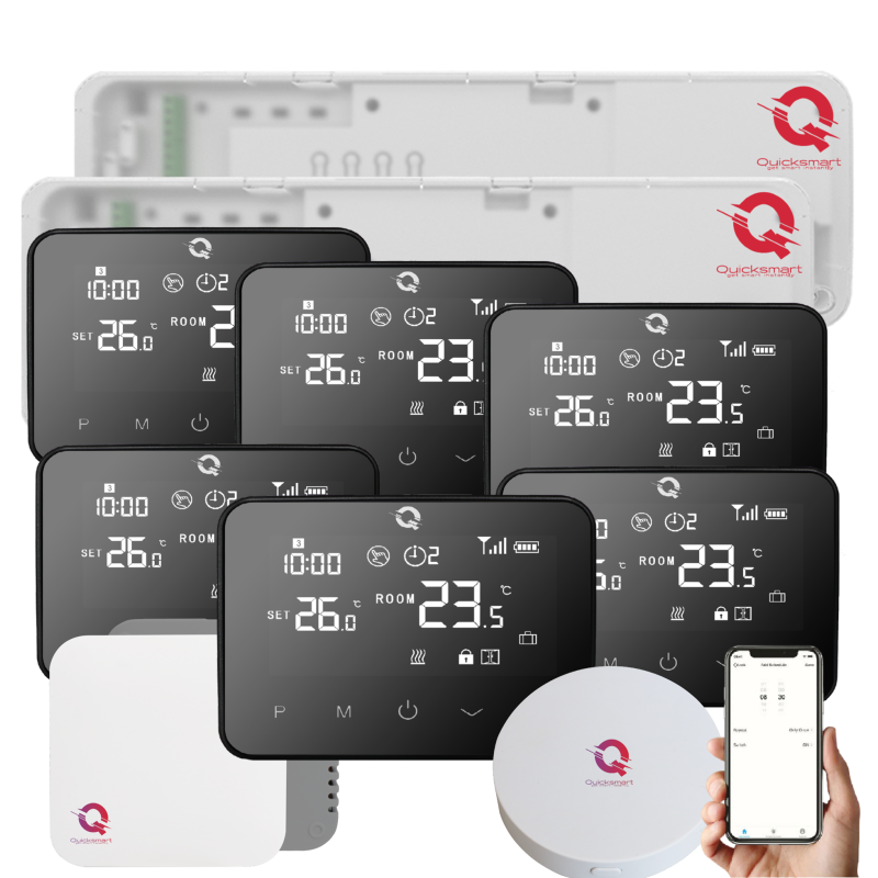 Automatizare Incalzire Pardoseala Q20, Kit Incalzire Pardoseala Wireless, Controller 2x8 zone, 6 Termostate, e-Hub, Smart